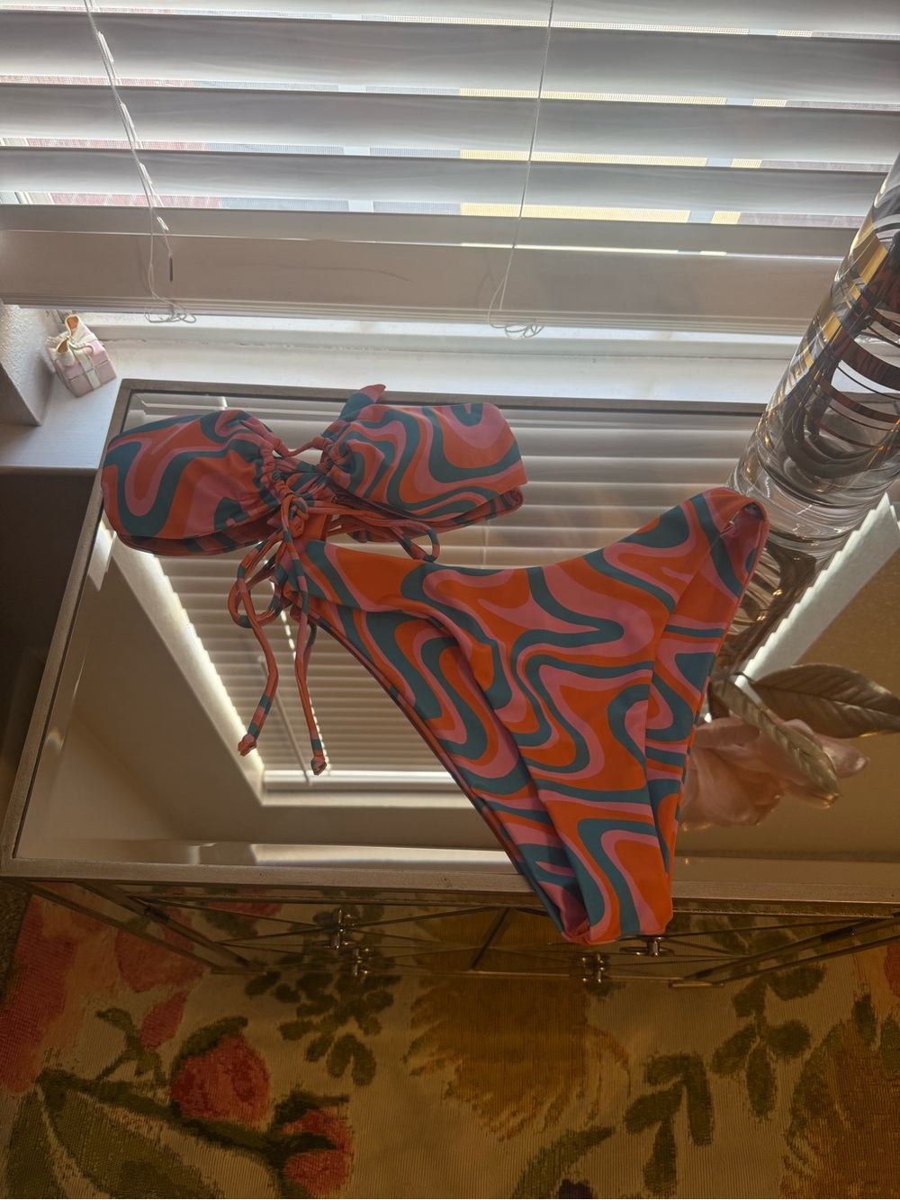 Aurelle Swirl Bikini Set in Orange, Pink & Teal